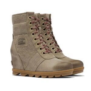 Sorel Lexie Waterproof Leather Wedge Boot in Khaki КАКІ II size 7